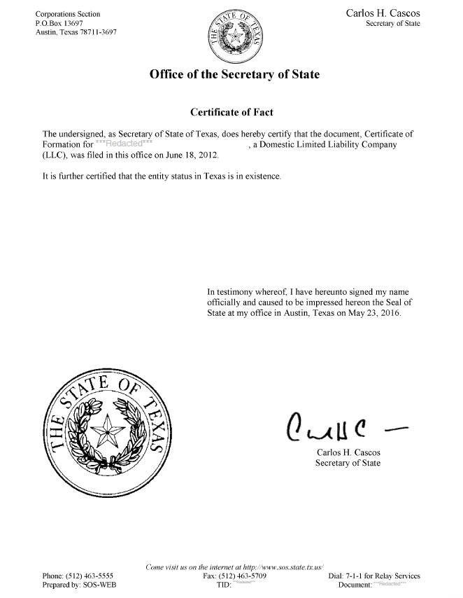 Texas certificate of good standing, Texas certificate of existence, Texas certificate of status, Texas 